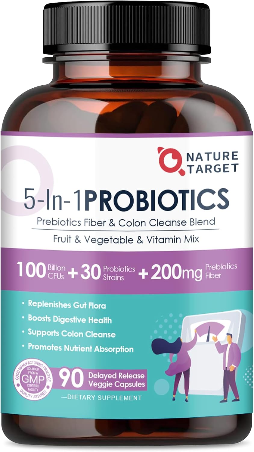 NATURE TARGET Probiotics for Women-Men with Prebiotics, 90 Veggie Capsules - 100 Billion for Digestive, Gut and Immune Health, No Refrigeration (45 Days Supply)
