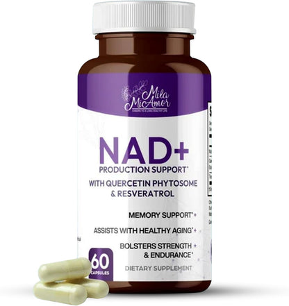 Mila Miamor NAD+ for Cellular Energy & Anti-Aging Supplement - Boost Focus, Vitality & Mitochondrial Function - Supports DNA Repair, Brain Health & Endurance - Non-GMO, Gluten-Free - 60 Capsules