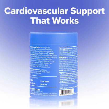 O Positiv MENO Heart + Blood Pressure Support Capsules - Daily Support for Healthy Circulation, Stress Management & Blood Pressure - with CoQ10, Beets, Pine Bark & Saffron - 30 Servings