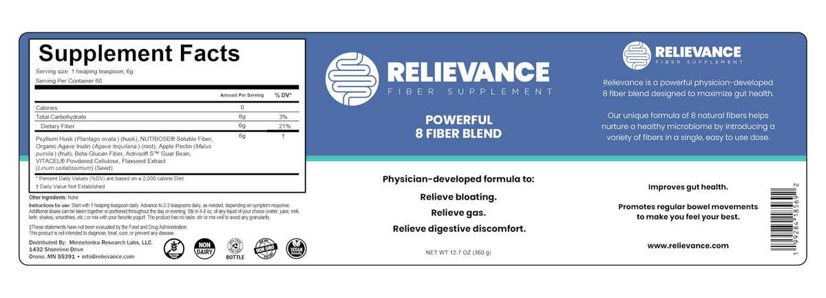 Relievance Fiber Supplement Two-Pack, Clean Formula - Bloating & Gas Relief Fiber Supplement - 8-Fiber Blend for Digestive Health, Doctor Developed