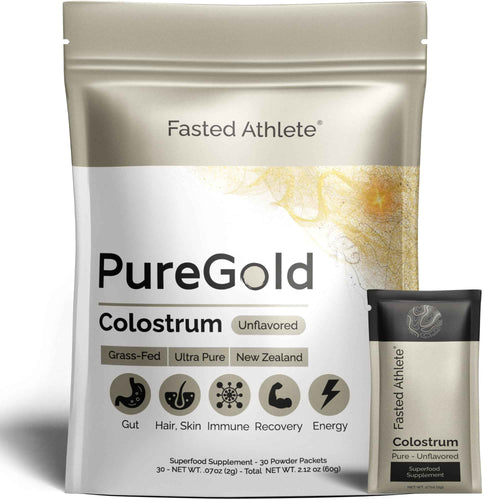 PureGold - Bovine Colostrum Powder - 100% Pure New Zealand Grass Fed, Supports Gut Health, Skin, Hair, & Immunity - Colostrum Supplement, Unflavored, 30 Travel Packets