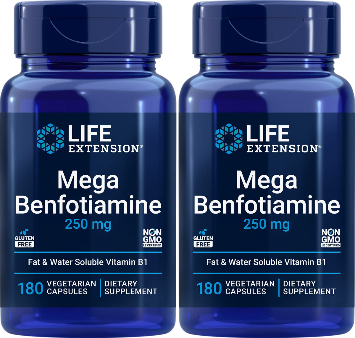 Life Extension Mega Benfotiamine 250 mg, 180 Vegetarian Capsules - 250 mg of benfotiamine and 10 mg of thiamine (vitamin B1) per capsule. Non-GMO, Gluten Free, Vegetarian.