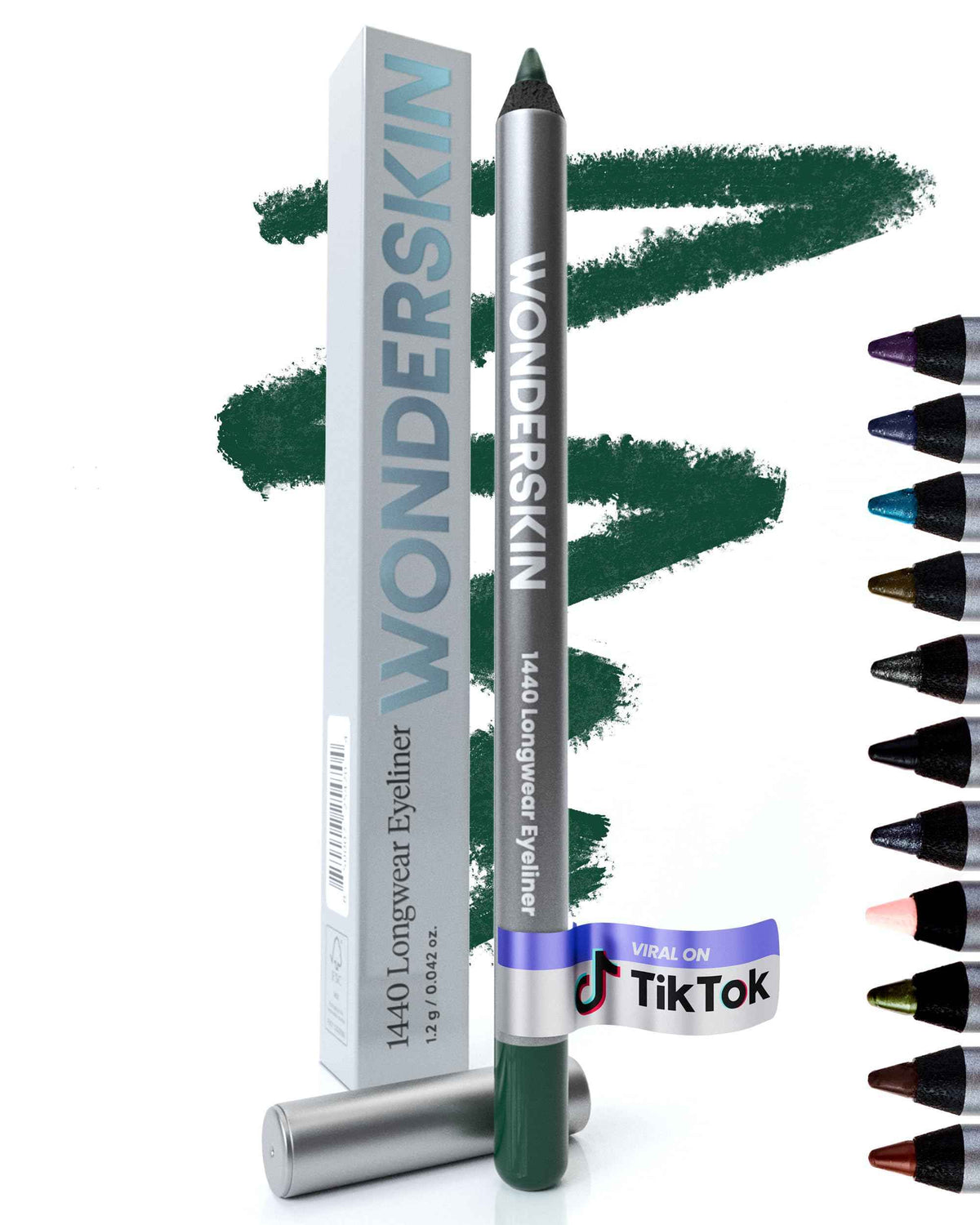 Wonderskin Eyeliner Pencil, 1440 Longwear Green Eyeliner Pencil - Waterproof, Sharpenable & Smudge Proof (Pine)