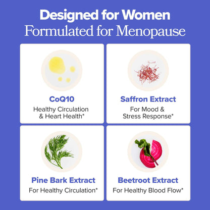 O Positiv MENO Heart + Blood Pressure Support Capsules - Daily Support for Healthy Circulation, Stress Management & Blood Pressure - with CoQ10, Beets, Pine Bark & Saffron - 30 Servings