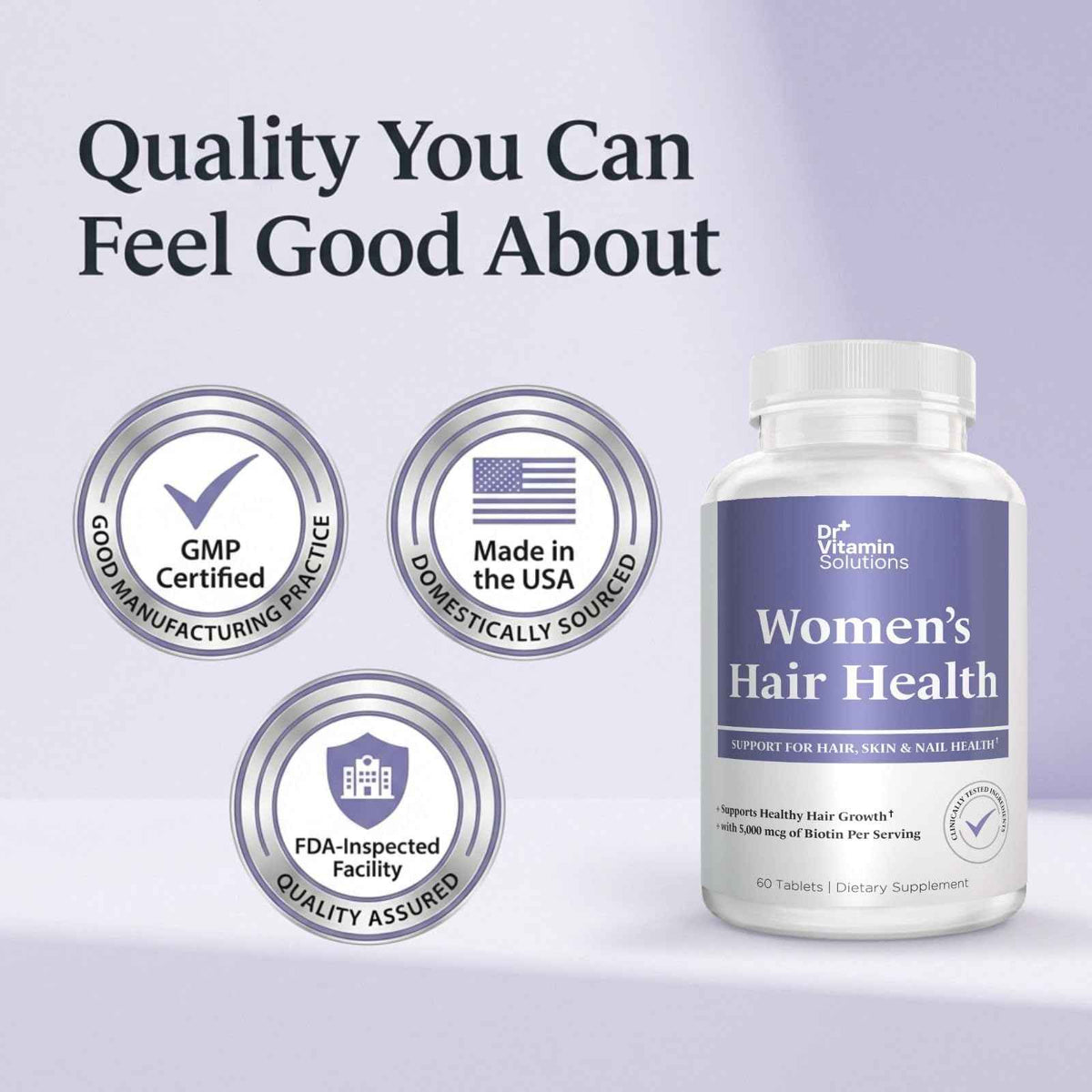Dr Vitamin Women's Hair Health - Hair, Skin & Nails Support with Biotin & Collagen - 60 Tablets