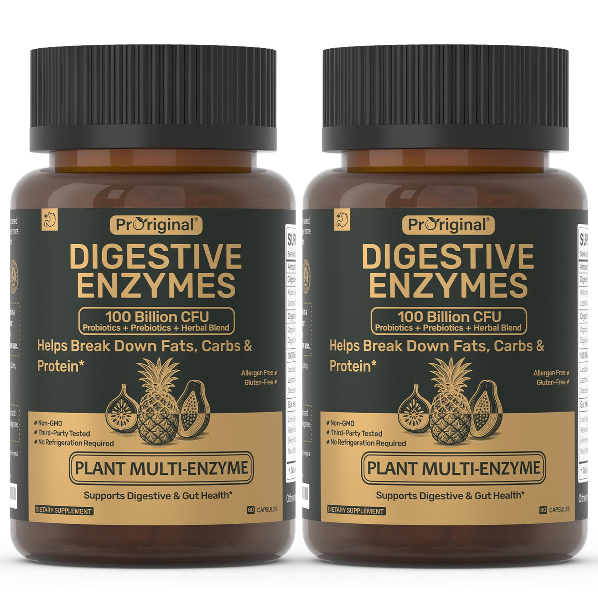 Digestive Enzymes Supplement with 100 Billion CFU Probiotic & Prebiotic - Multi-Enzyme Formula for Women & Men - Supports Digestive & Gut Health, Aids Protein, Carb & Dairy Digestion, 60 Caps