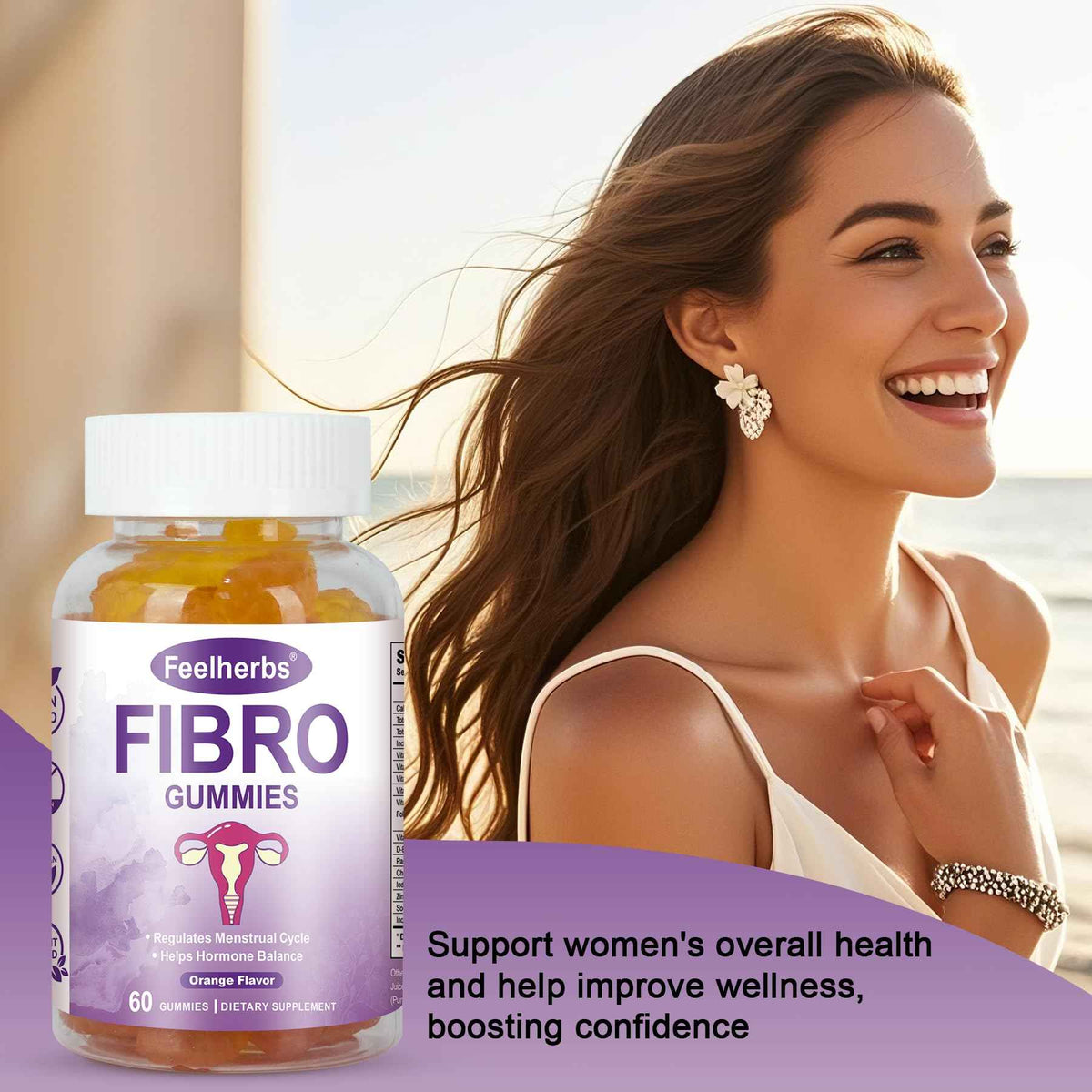 Fibro Gummies for Women Ovarian, Multivitamin Gummies for Hormone Balance, Ovarian Support Inositol Gummy with Vitamin A, E, and Minerals, 60 Count