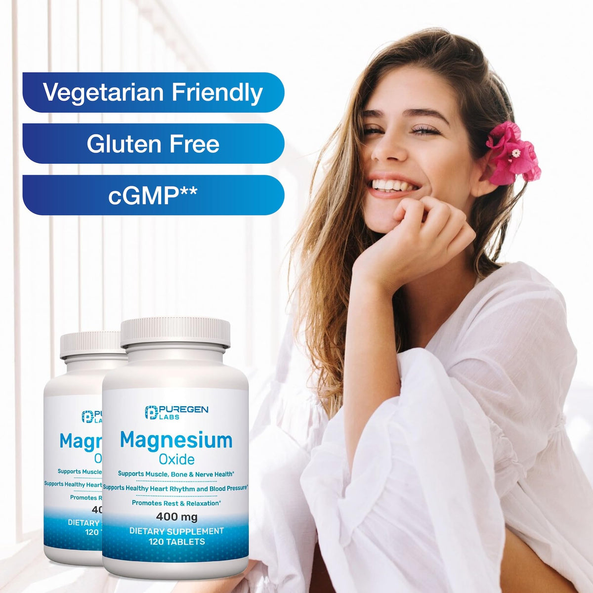 Magnesium 400mg [High Potency] Supplement - Magnesium Oxide for Immune Support, Muscle Recovery, Leg Cramps and Relaxation 120 Tablets