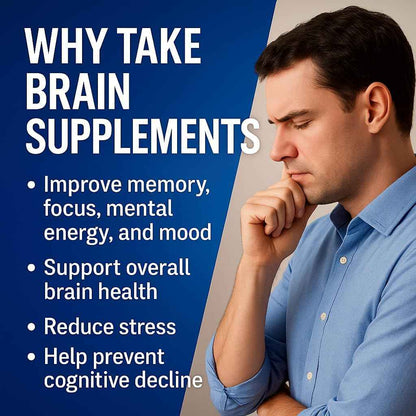 Ageless Brain Supplements for Memory and Focus 1000 MG - Cognitive Improvement - Formulated with Clinically Studied Ingredients - Support Mental Clarity & Neuro Health - Vitamin B6, B12, 60 Capsules