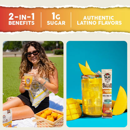 Salud 2-in-1 Hydration Packets + Immunity Electrolytes Powder, Mango - Agua Fresca Drink Mix, Elderberry, Dairy & Soy Free, Non-GMO, Gluten Free