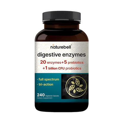 NatureBell Digestive Enzymes - 240 Capsules - Gut & Digestive Health Support Supplement* - with 20 Enzymes