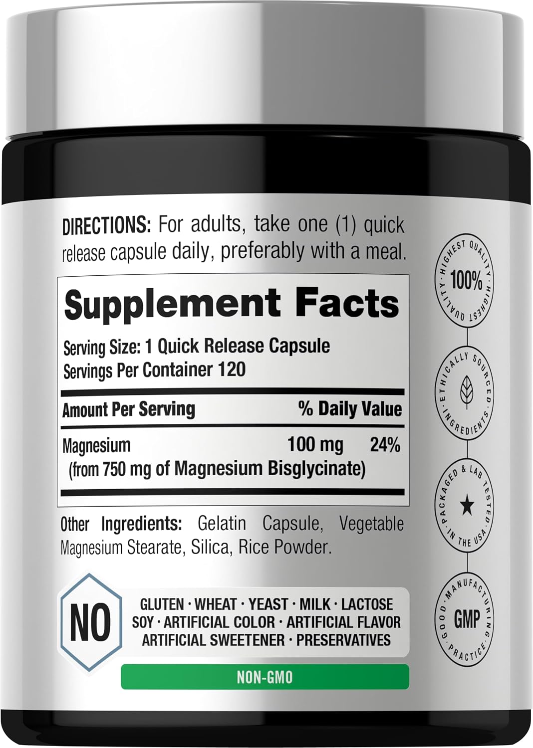 Horbäach Magnesium Bisglycinate - 120 Capsules - 750mg - Non-GMO and Gluten Free Supplement