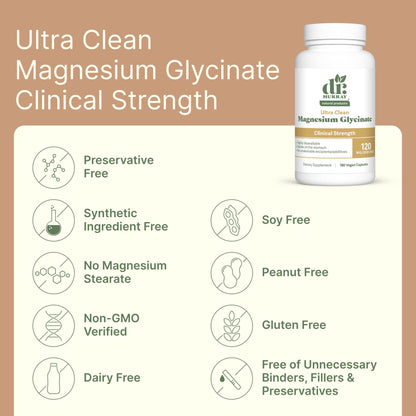 Dr. Murray's Ultra Clean Magnesium Glycinate - Supports Sleep, Relaxation, Heart & Muscle Function - Vegan - 120 mg - No Magnesium Stearate or Artificial Additives - 90 Capsules