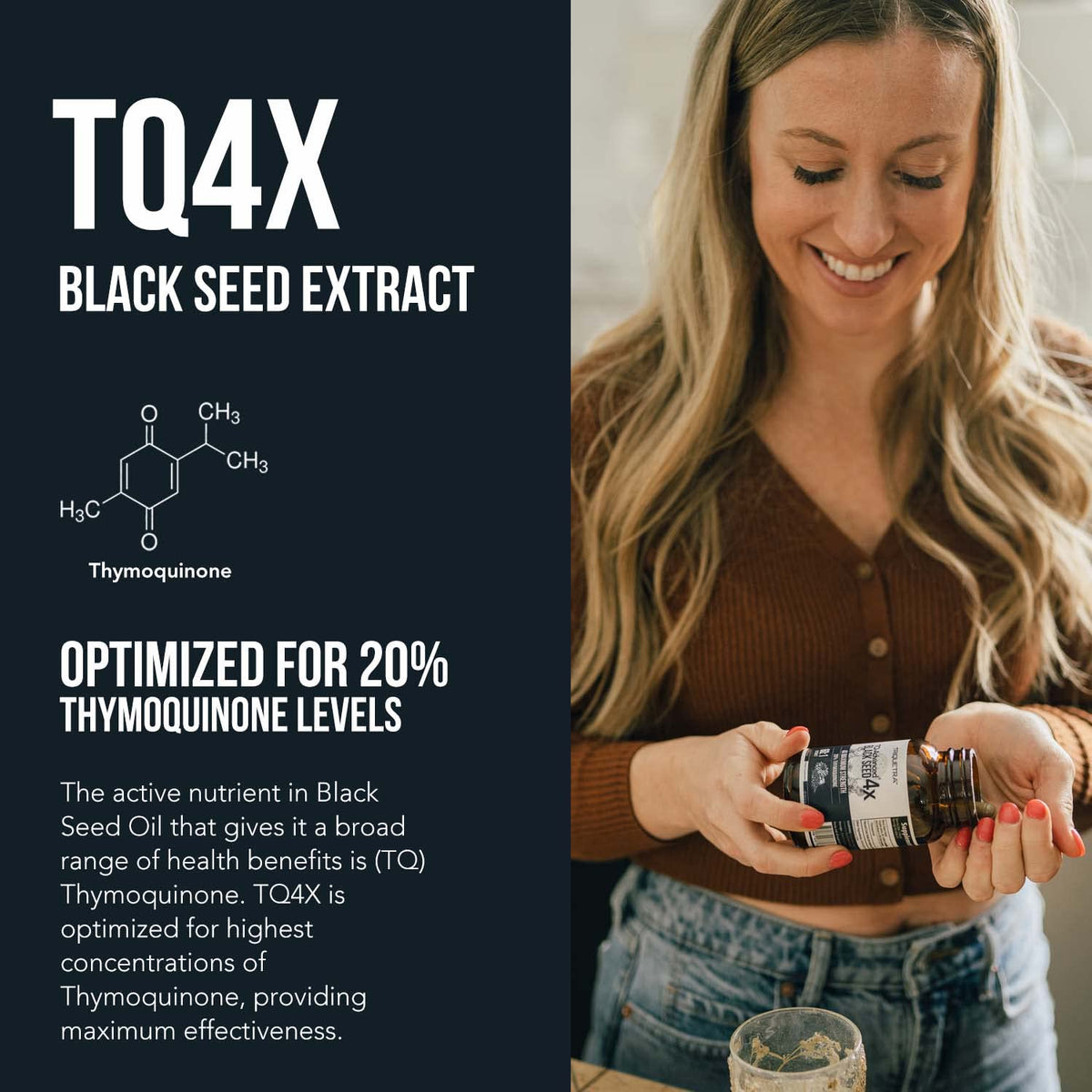 20% Thymoquinone Black Seed Extract Capsules - TQ-Advanced 4X: Potent Thymoquinone Concentration Available - 60:1 Concentrate from Nigella Sativa