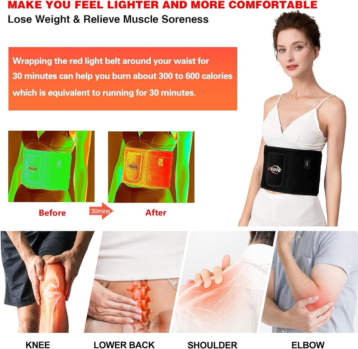 USUIE Red Light Therapy Belt, Infrared Light Therapy Wrap Red Light Therapy Device
