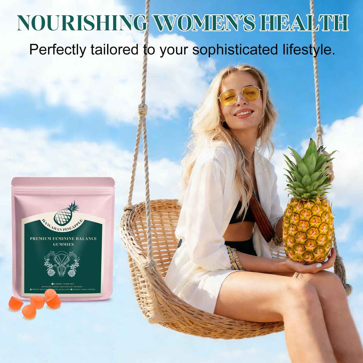 KLKIT Premium Feminine Balance Gummies, Pineapple Vaginal Probiotics for Women, pH Balance Feminine Gummies for Immune Support, Vegan & Gluten Free, 60 Count (30 Servings)