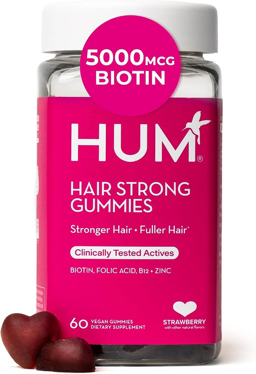 HUM Hair Strong Strawberry Gummies, Hair Growth Support, 60 Count