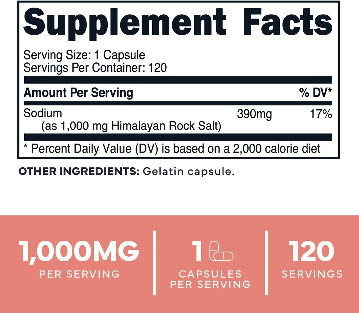 Type Zero Himalayan Rock Salt Capsules (1,000mg) 120 Capsules - GMO-Free, Keto-Friendly