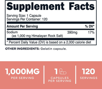 Type Zero Himalayan Rock Salt Capsules (1,000mg) 120 Capsules - GMO-Free, Keto-Friendly