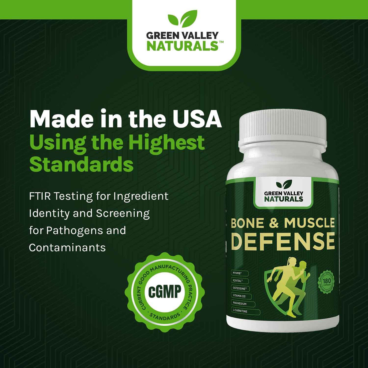 Green Valley Naturals Bone & Muscle Defense Supplement - Bone Health, Muscle Support & Joint Mobility Formula with MyHMB, Magnesium, Vitamin D3 & L-Carnitine for Daily Wellness, 60 Capsules