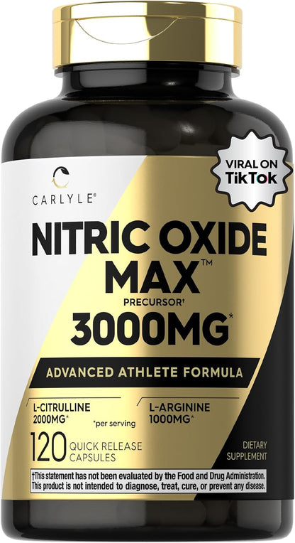 Carlyle Nitric Oxide Supplement 3000mg - 120 Capsules - with L-Arginine & L-Citrulline - For Men & Women - Pre & Post Workout - Non-GMO, Gluten Free
