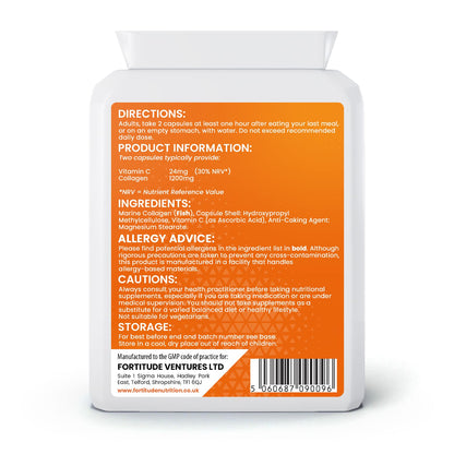 Marine Collagen Capsules - Hydrolyzed Marine Collagen with Vitamin C - High Strength Collagen