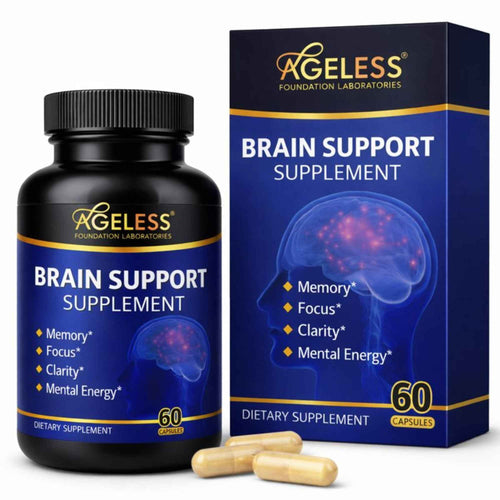 Ageless Brain Supplements for Memory and Focus 1000 MG - Cognitive Improvement - Formulated with Clinically Studied Ingredients - Support Mental Clarity & Neuro Health - Vitamin B6, B12, 60 Capsules