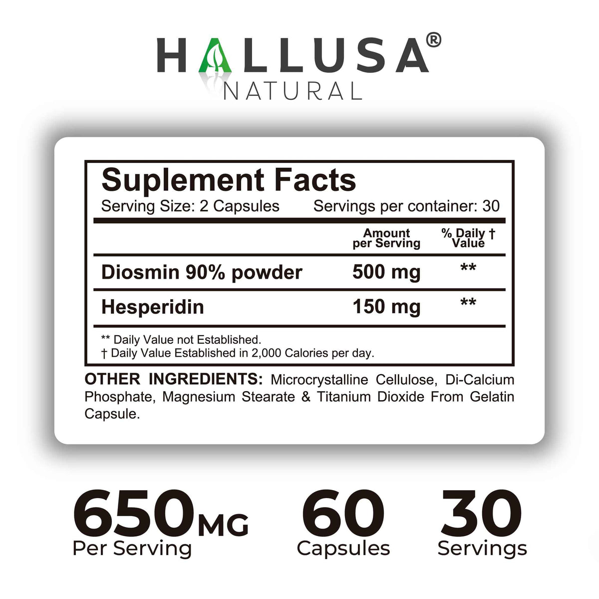 Hallosmine Ultra 650mg Diosmin Hesperidin, 60 Capsules + FREE Leg Cream with Diosmin, Hesperidin & Horse Chestnut, 4 oz - Blood Circulation & Vein Support Supplement, GMO Free, Gluten Free