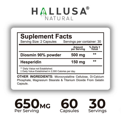 Hallosmine Ultra 650mg Diosmin Hesperidin, 60 Capsules + FREE Leg Cream with Diosmin, Hesperidin & Horse Chestnut, 4 oz - Blood Circulation & Vein Support Supplement, GMO Free, Gluten Free