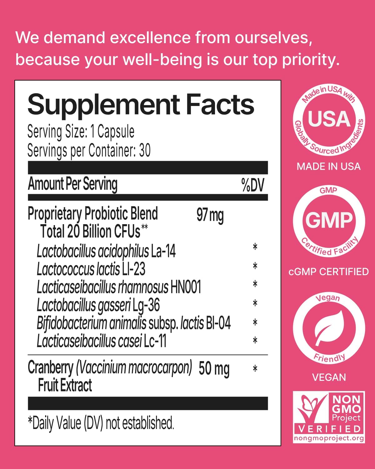Vaginal Health Probiotics - 20B CFU with Cranberry - 30 CT - pH Balance, Yeast, Odor Control Supplement - 6 Authentic Strains with Natural Cranberry for Urinary & Gut Health