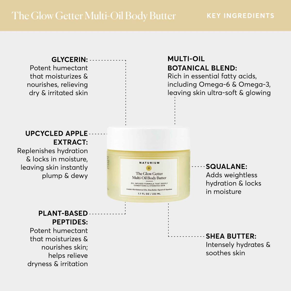 Naturium The Glow Getter Whipped Multi-Oil Body Butter, Firming Cream & Body Moisturizer with Shea Butter, 7.7 fl oz