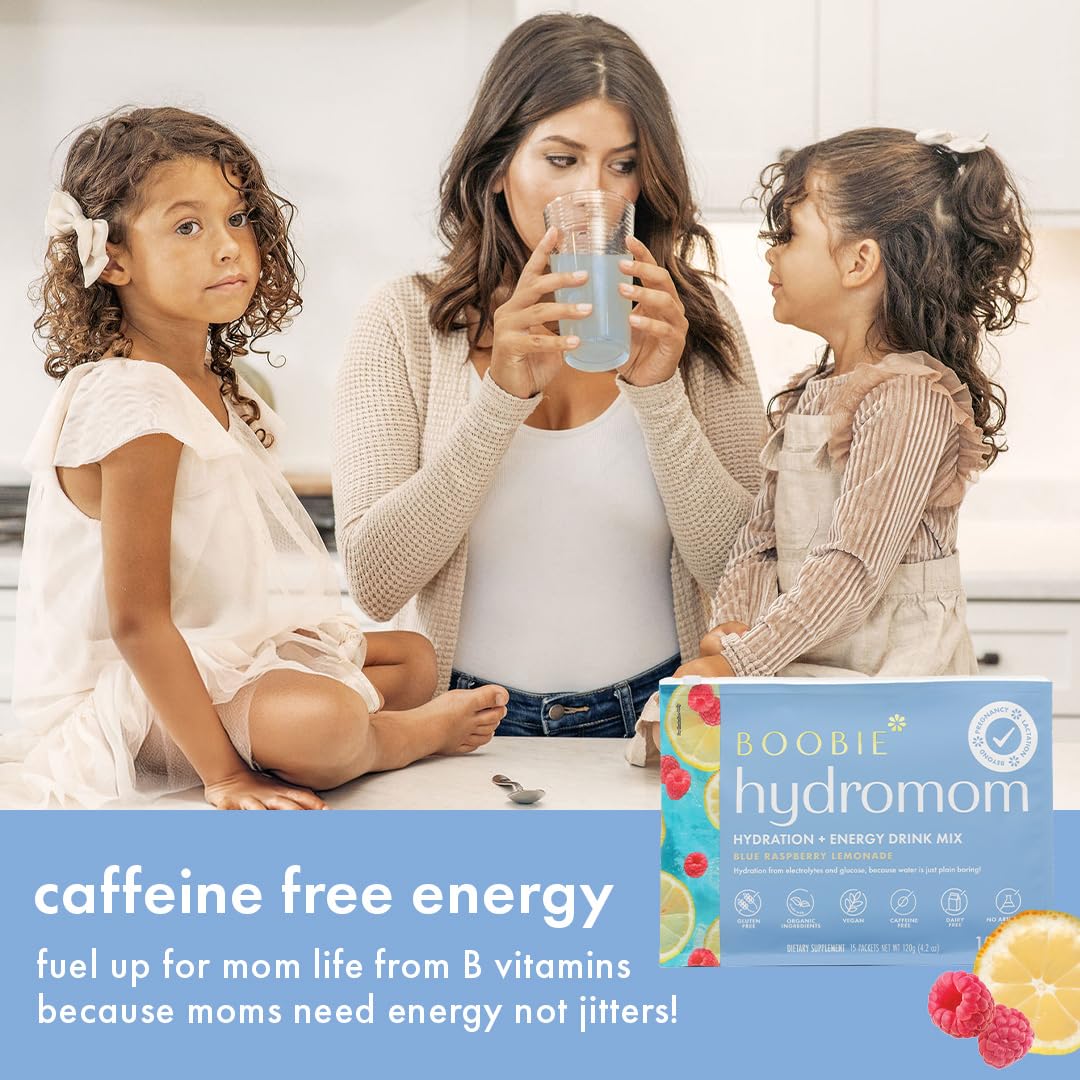Boobie Hydromom Superfood Electrolyte Drink Mix, Blue Raspberry Lemonade - Refreshing Energy & Hydration Boost for Mamas - On-The-Go & Travel Essentials for Pregnancy