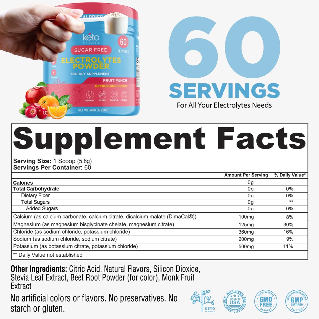 Keto Vitals Keto Electrolytes Powder - Keto-Friendly Electrolytes with Potassium, Magnesium, Sodium, Calcium - Electrolytes Sugar Free - Supplement Energy Drink Mix