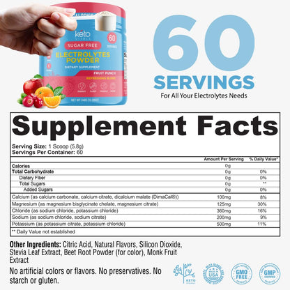 Keto Vitals Keto Electrolytes Powder - Keto-Friendly Electrolytes with Potassium, Magnesium, Sodium, Calcium - Electrolytes Sugar Free - Supplement Energy Drink Mix