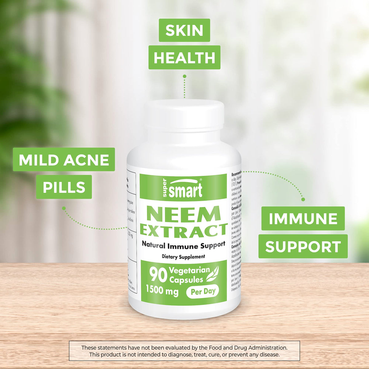 Supersmart - Neem Supplement 1500 mg per Day (Azadirachta Indica Leaf Oil Extract)