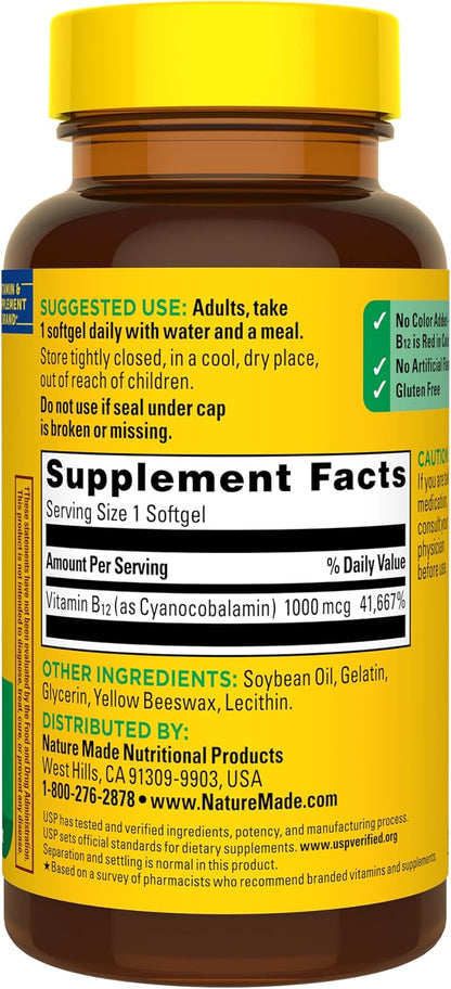 Nature Made Vitamin B12 1000 mcg Softgels – Energy Metabolism Support, 90 Count