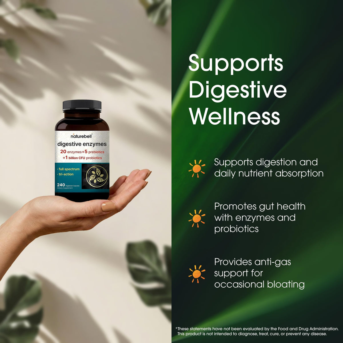 NatureBell Digestive Enzymes - 240 Capsules - Gut & Digestive Health Support Supplement* - with 20 Enzymes