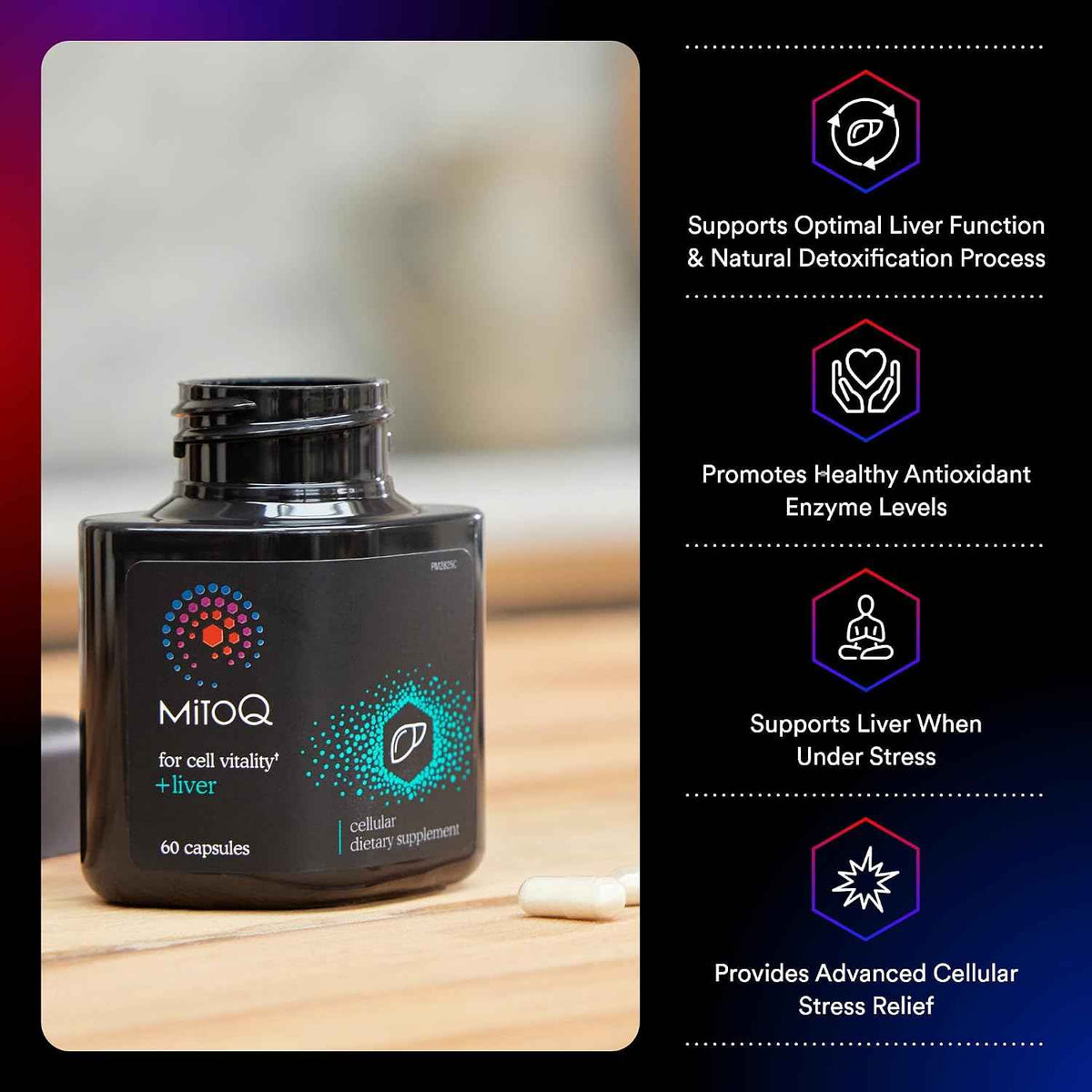 MitoQ +Liver - Advanced Liver Supplement with Highly Bioavailable Milk Thistle, Choline, Selenium Mitoquinol - Supports Metabolism, Body’s Natural Detoxification & Liver Health - 60 Capsules