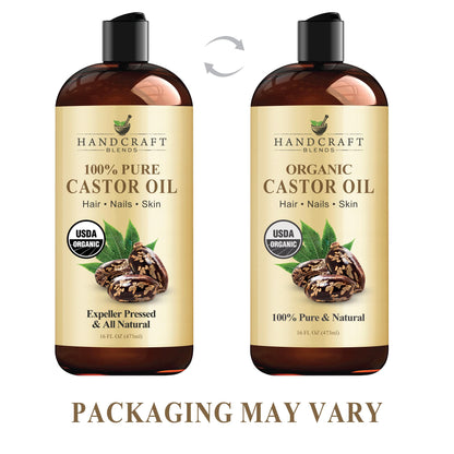 Handcraft Blends Organic Castor Oil for Hair Growth, Eyelashes and Eyebrows - 100% Pure