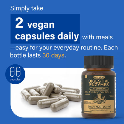 Digestive Enzymes Supplement with 100 Billion CFU Probiotic & Prebiotic - Multi-Enzyme Formula for Women & Men - Supports Digestive & Gut Health, Aids Protein, Carb & Dairy Digestion, 60 Caps