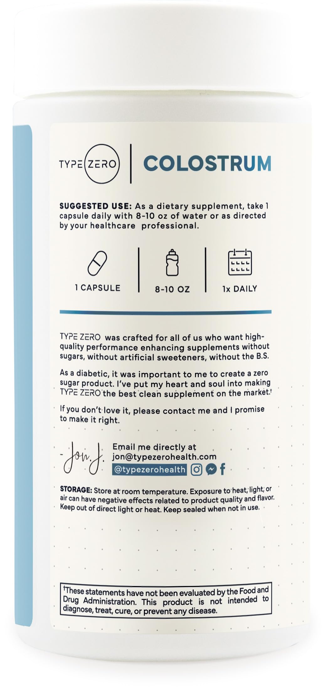 Type Zero Colostrum Supplement (500mg) 180 Capsules, Bovine Sourced - Gluten-Free, GMO-Free