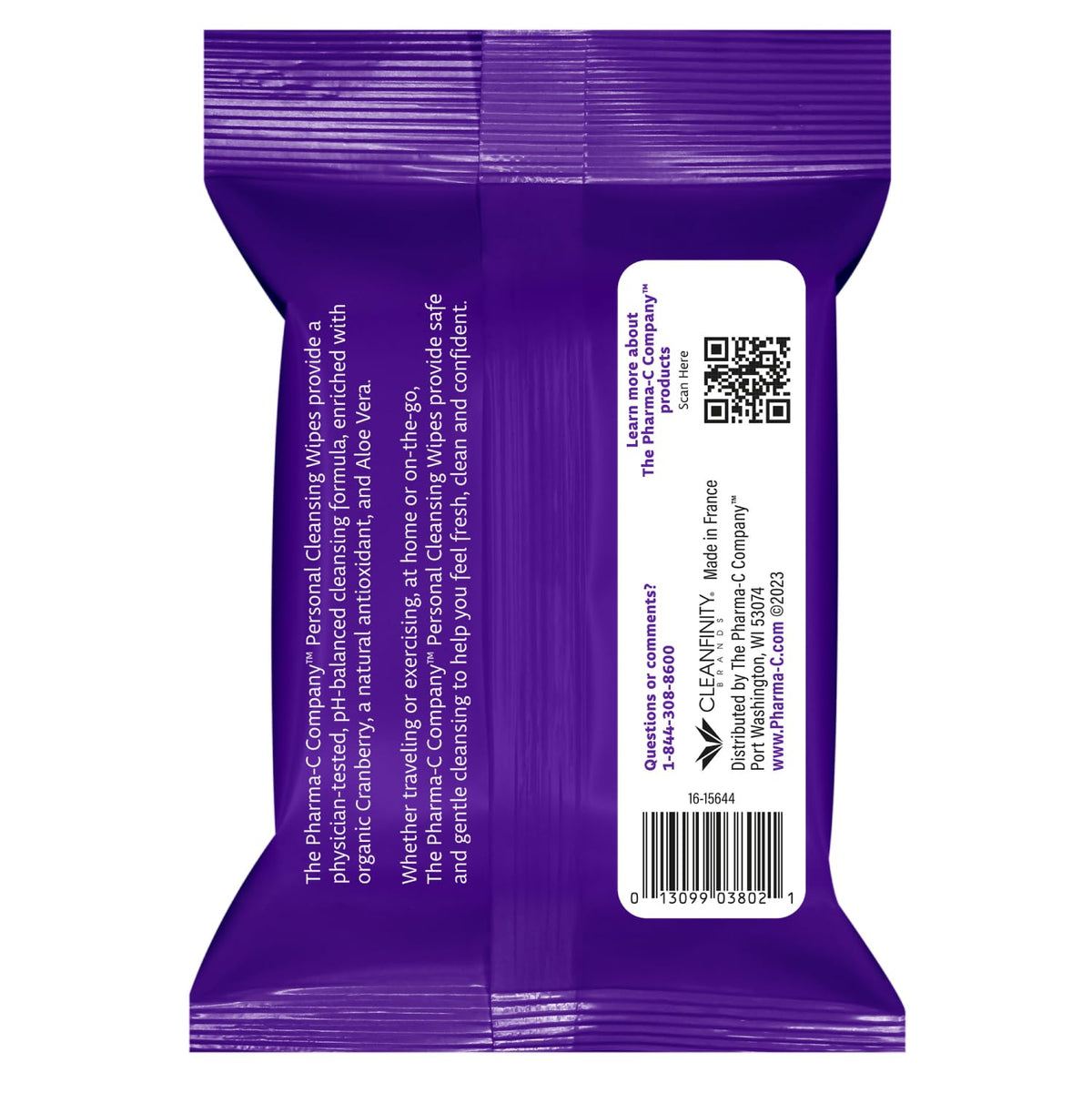 The Pharma-C Company Personal Cleansing Wipes [2 packs of 20 wipes] - Enriched with Cranberry & Aloe Vera