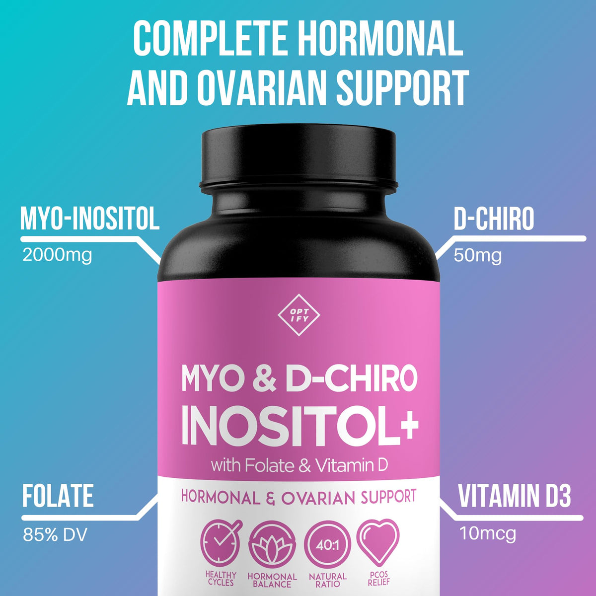Premium Inositol Supplement - Myo-Inositol and D-Chiro Inositol Plus Folate and Vitamin