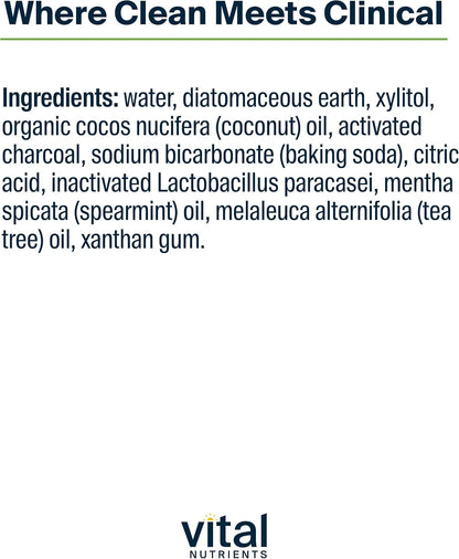 Vital Nutrients Hyperbiotics Activated Charcoal Probiotic Toothpaste - Supports Healthy Mouth Flora, Fresher Breath, Whiter Teeth - Spearmint Flavor - Non-GMO - Gluten, Dairy, Soy Free - 4 oz