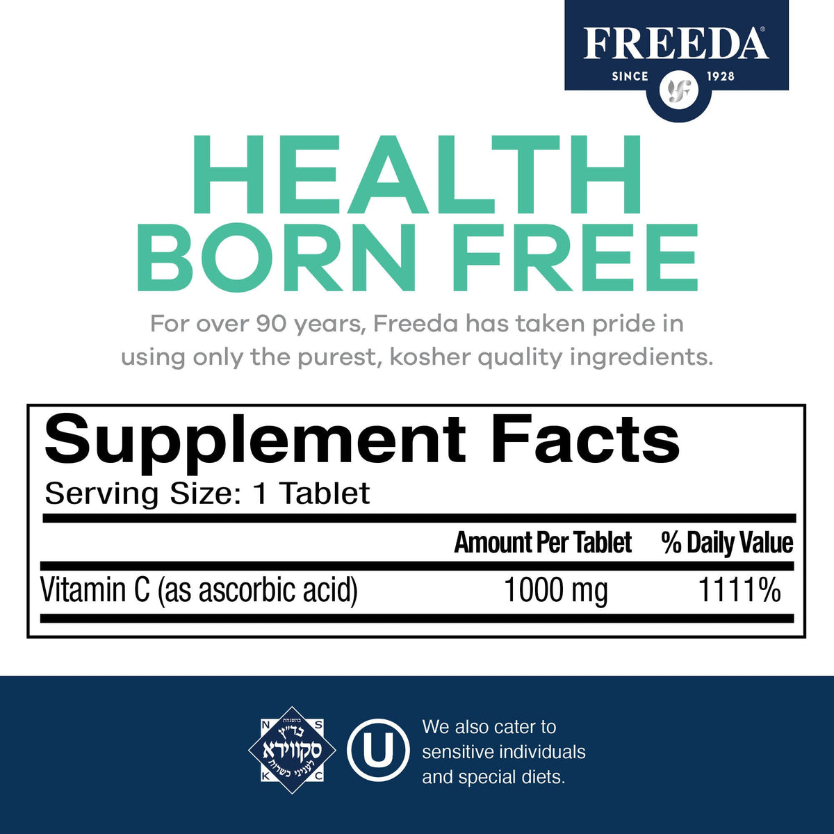 FREEDA Timed Release Vitamin C 1000mg - Slow-Release for All-Day Immune & Antioxidant Support, Gentle on Stomach, Kosher & Vegan, High-Absorption Tablets (100 Tablets) - Supports All-Day Immune & Antioxidant Defense - Promotes Collagen & Cell Health - Gen