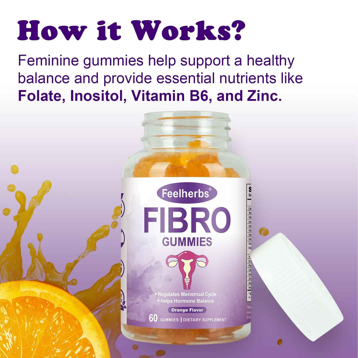 Fibro Gummies for Women Ovarian, Multivitamin Gummies for Hormone Balance, Ovarian Support Inositol Gummy with Vitamin A, E, and Minerals, 60 Count