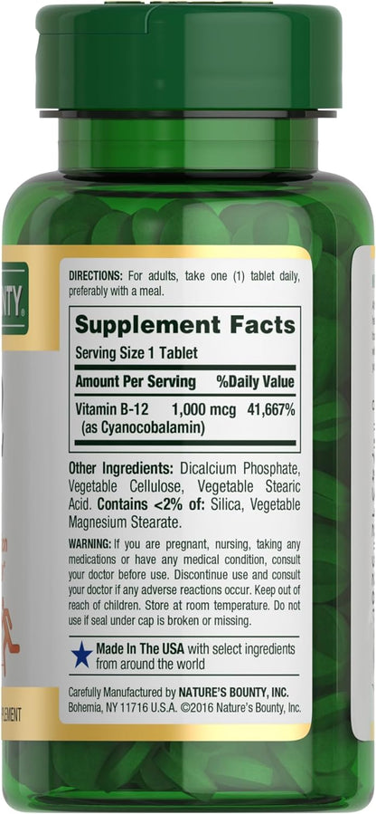 Nature's Bounty Vitamin B12 1000 mcg Caplets – 200 Count