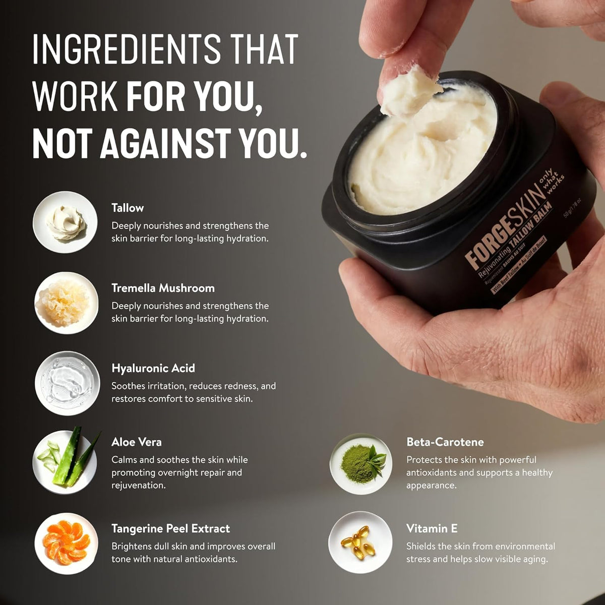 Forge Skin FORGE MEN Prime Male Anti-Aging + Health Optimization Bundle Wrinkle Defense Beef Tallow Balm Moisturizer + FORGEBODY Beef Organ Complex Capsules Supplement for Body & Brain Function