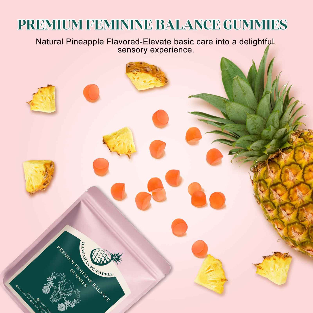 KLKIT Premium Feminine Balance Gummies, Pineapple Vaginal Probiotics for Women, pH Balance Feminine Gummies for Immune Support, Vegan & Gluten Free, 60 Count (30 Servings)