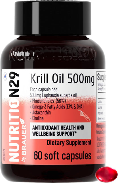 N29 Antarctic Krill Oil 500mg,60 softgels,Omega 3 Supplements with EPA,DHA - Astaxanthin,Phospholipid for Heart Brain Joint Skin Support,No Fishy Burps,Non-GMO, Gluten-Free